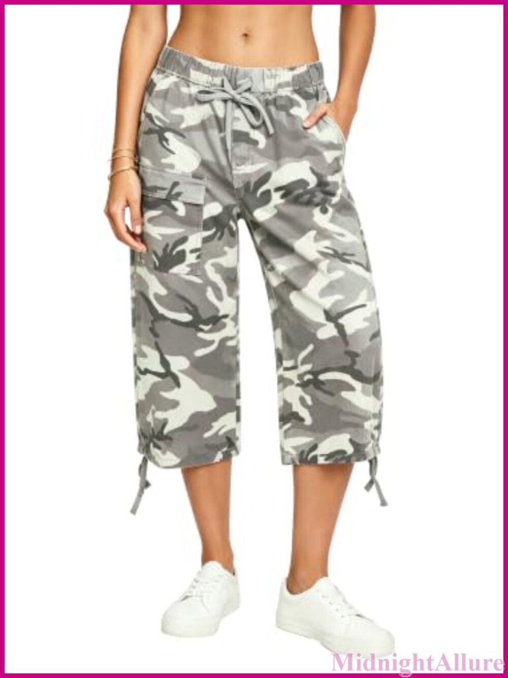 High Waisted Camo Cargo Capri Drawstring Barrel Y2K Denim Pants